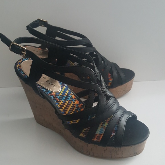 girls black wedge sandals